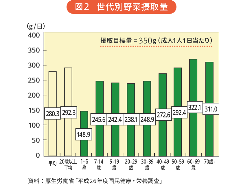 図2 世代別野菜摂取量